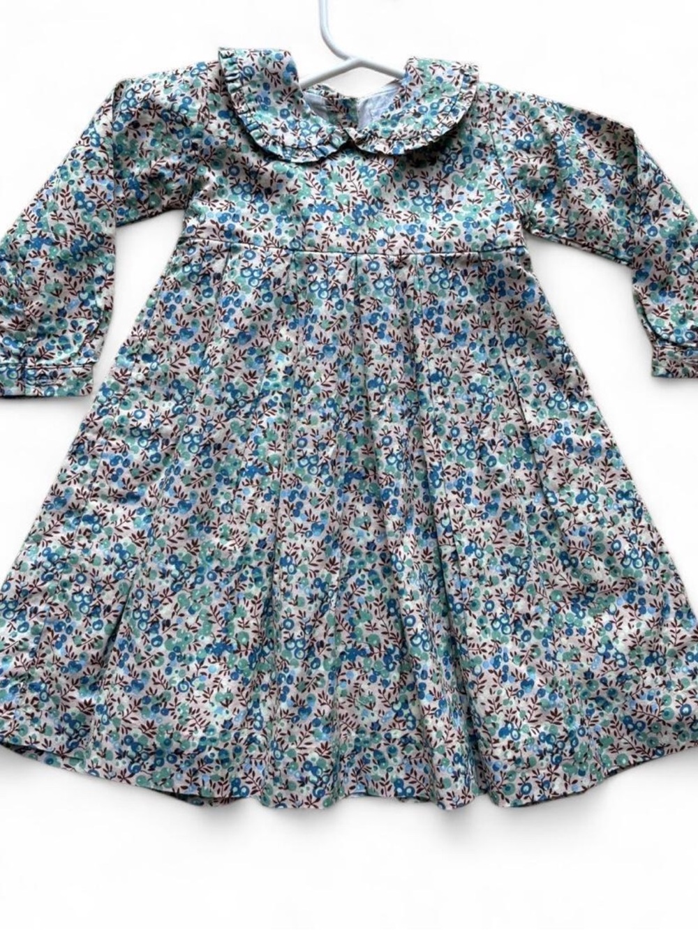 Ruffle Riley Floral Dress 12M Blue Green Long Sleeve Peter Pan Collar